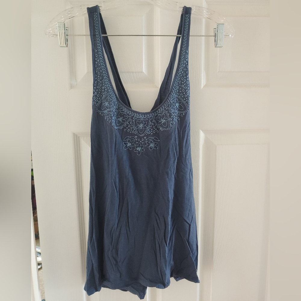 American Eagle Blue Embroidered Beaded Tank Top Size M